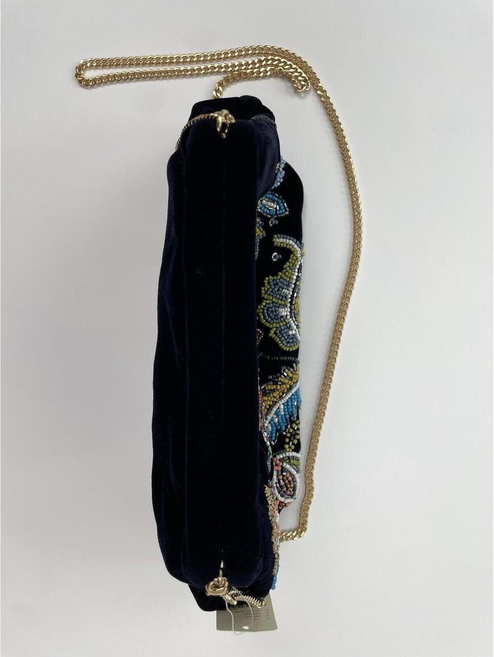 NWT Anthropologie Beaded Floral Velvet Clutch Shoulder Bag With Gold Chain Boho - Picture 5 of 9